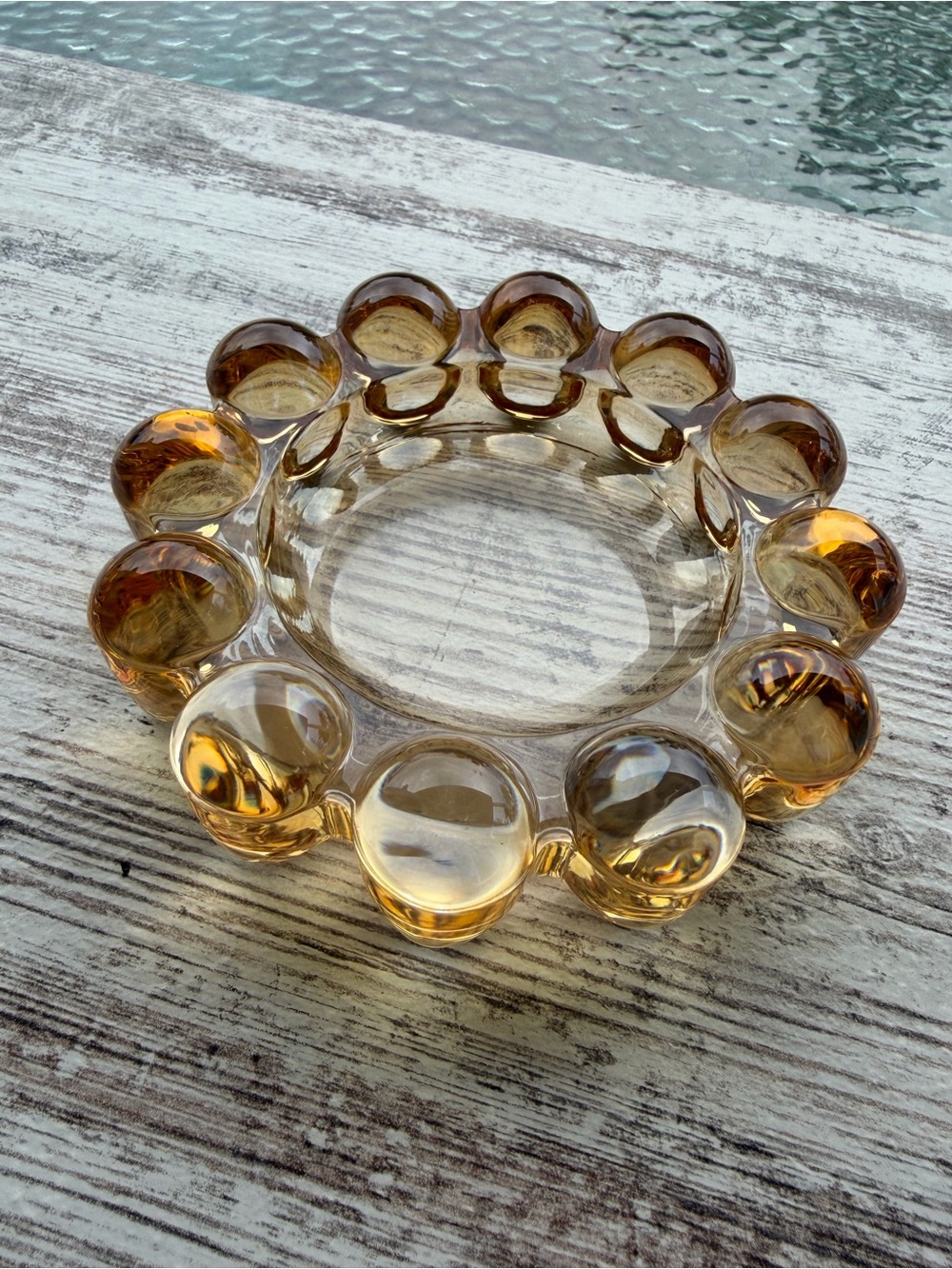 Vintage MCM Amber Boopie Bubble Anchor Hocking Glass Ashtray Dish Retro